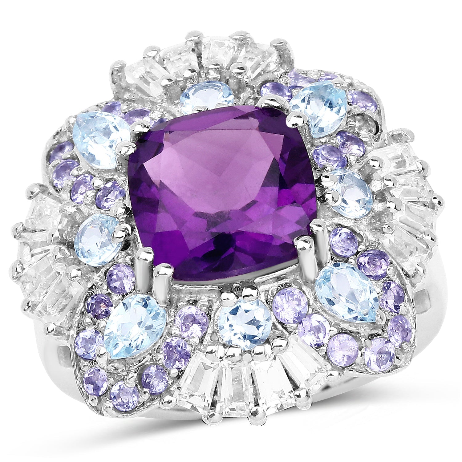 8.38 Carat Genuine Multi Stones .925 Sterling Silver Ring by Bids.com