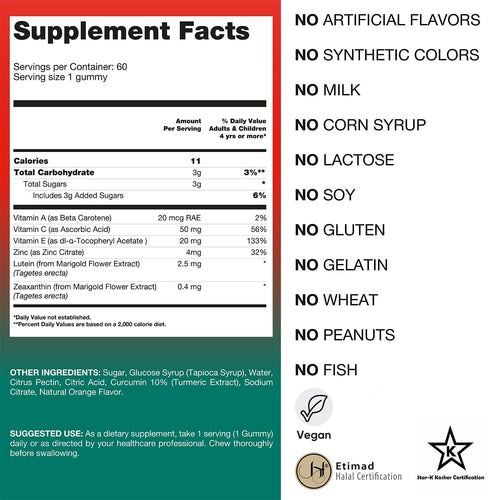 Zeaxanthin & Lutein Eye Vitamins Gummies - Eye Health Support for Adults & Kids