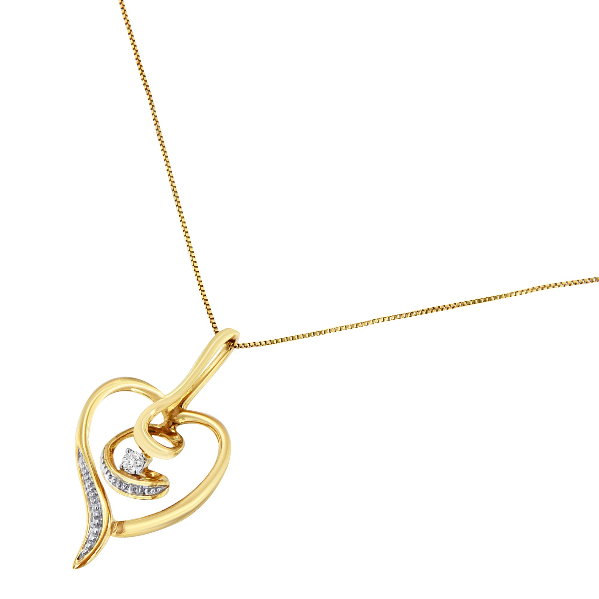 Espira 10K Yellow Gold .03 Cttw Diamond-Accented Round-Cut Diamond Swirl Open Heart 18" Pendant Necklace (I-J Color, I2-I3 Clarity) by Bids.com