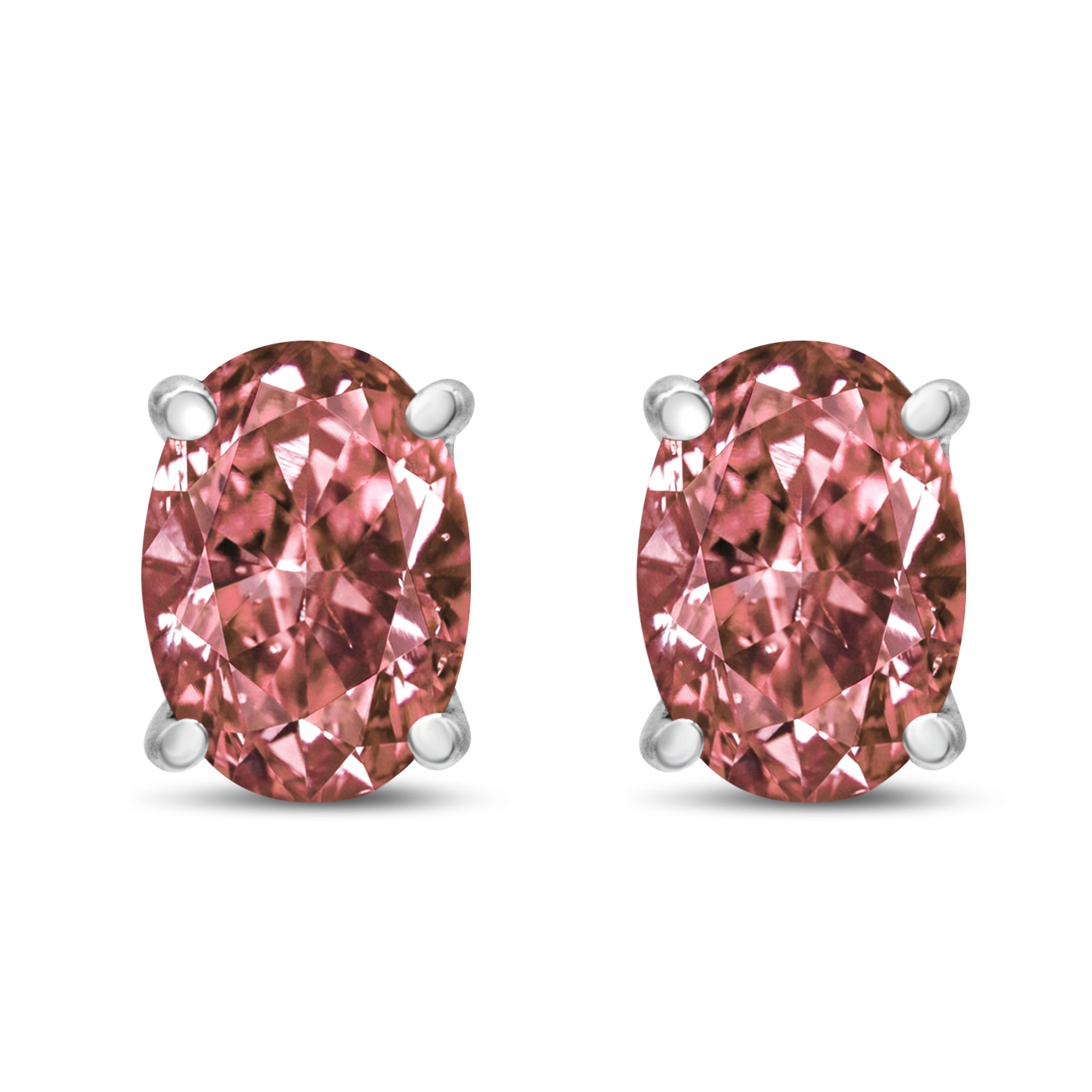 14K White Gold 1/2 Cttw Lab Grown Pink Oval 4 Prong Set Classic Diamond Solitaire Stud Earrings (Pink Color, VS2-SI1 Clarity) DestGlow