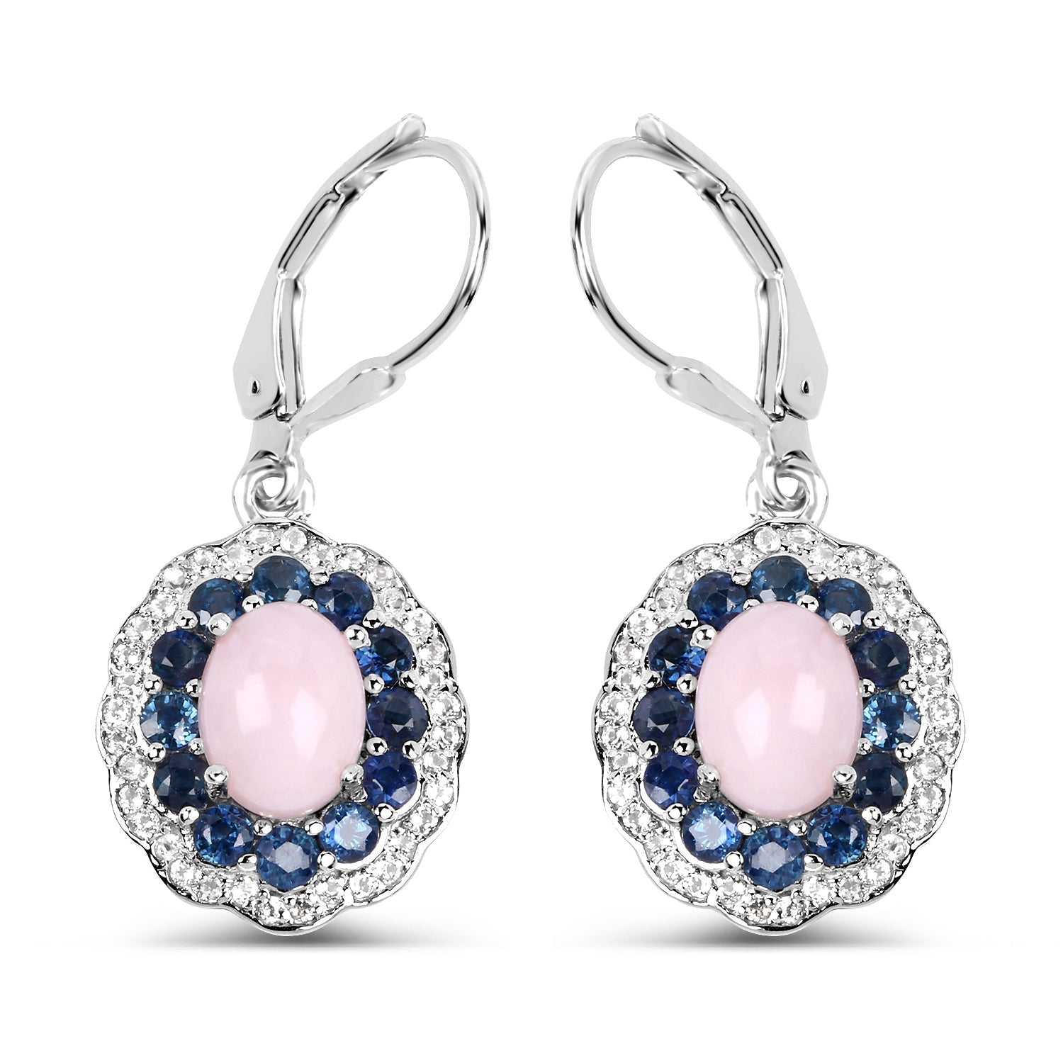 4.00 Carat Genuine Opal Pink, Blue Sapphire and White Topaz .925 Sterling Silver Earrings