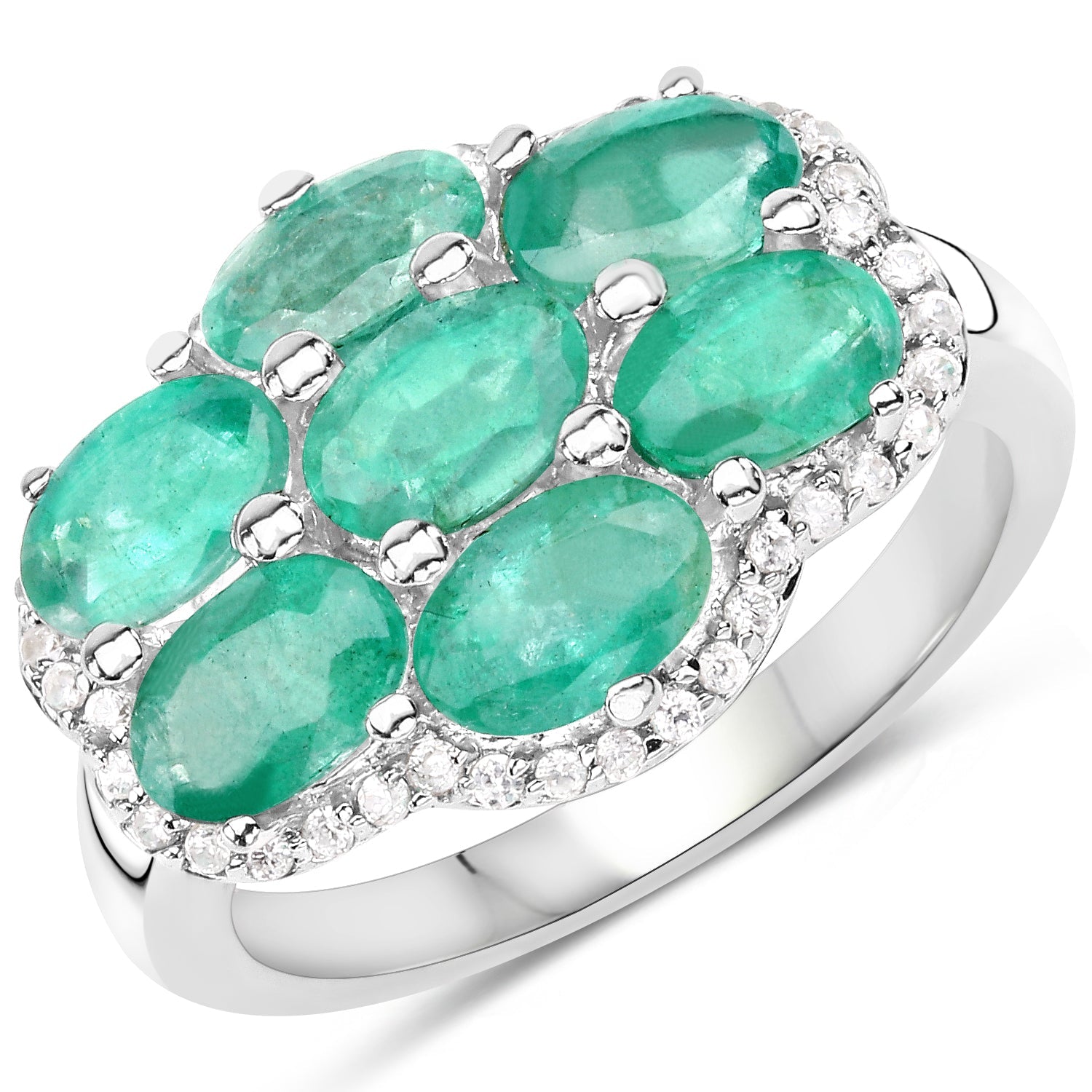 3.33 Carat Genuine Zambian Emerald and White Zircon .925 Sterling Silver Ring by Bids.com