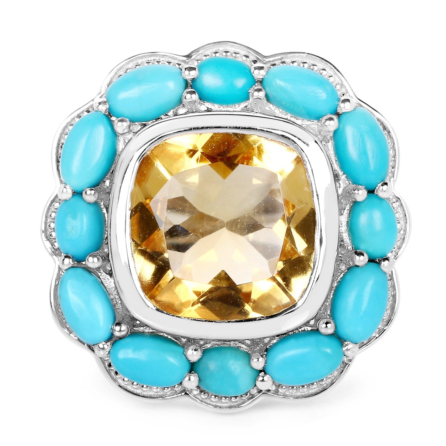 9.26 Carat Genuine Citrine and Turquoise .925 Sterling Silver Ring by Bids.com