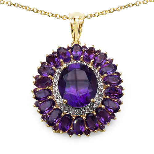 14K Yellow Gold Plated 8.55 Carat Genuine Amethyst & White Topaz .925 Sterling Silver Pendant DestGlow