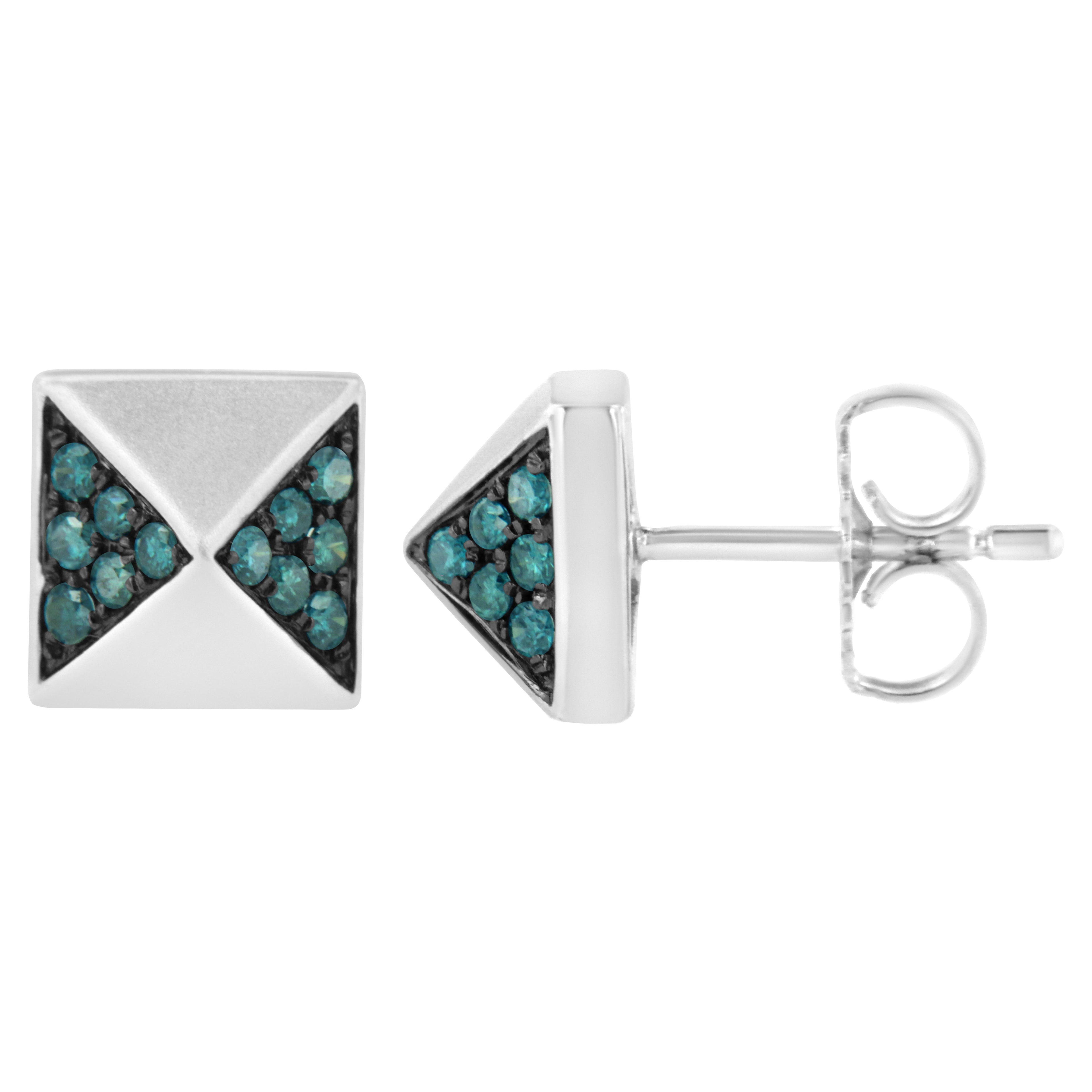 14K White Gold 1/4 Cttw Treated Blue Diamond Pyramid Stud Earring (Blue Color, SI1-SI2 Clarity) by Bids.com