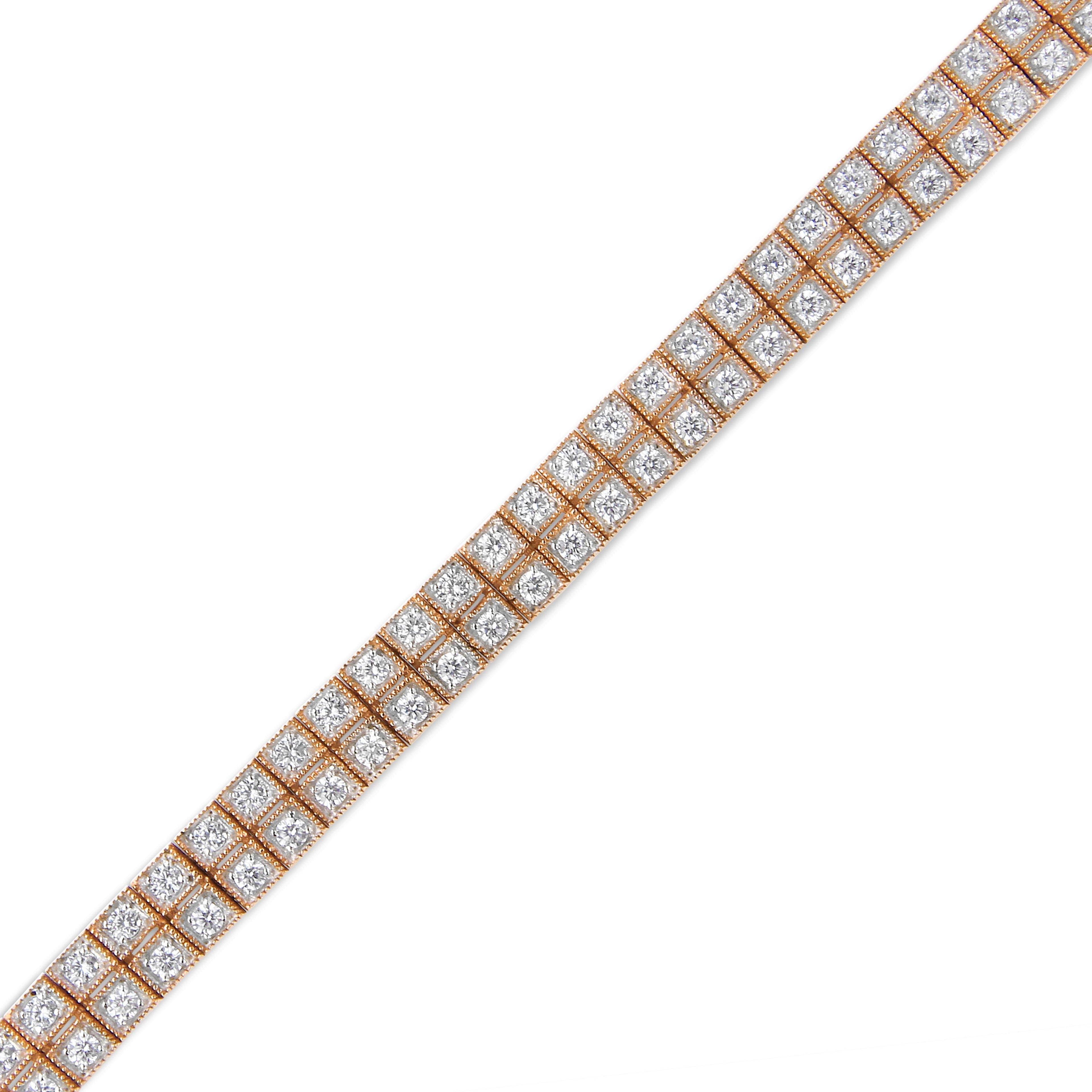 14K Rose Gold 3.0 Cttw Lab Grown Diamond Two Row Milgrain 7" Inch Tennis Bracelet (G-H Color, VS2-SI1 Clarity) DestGlow