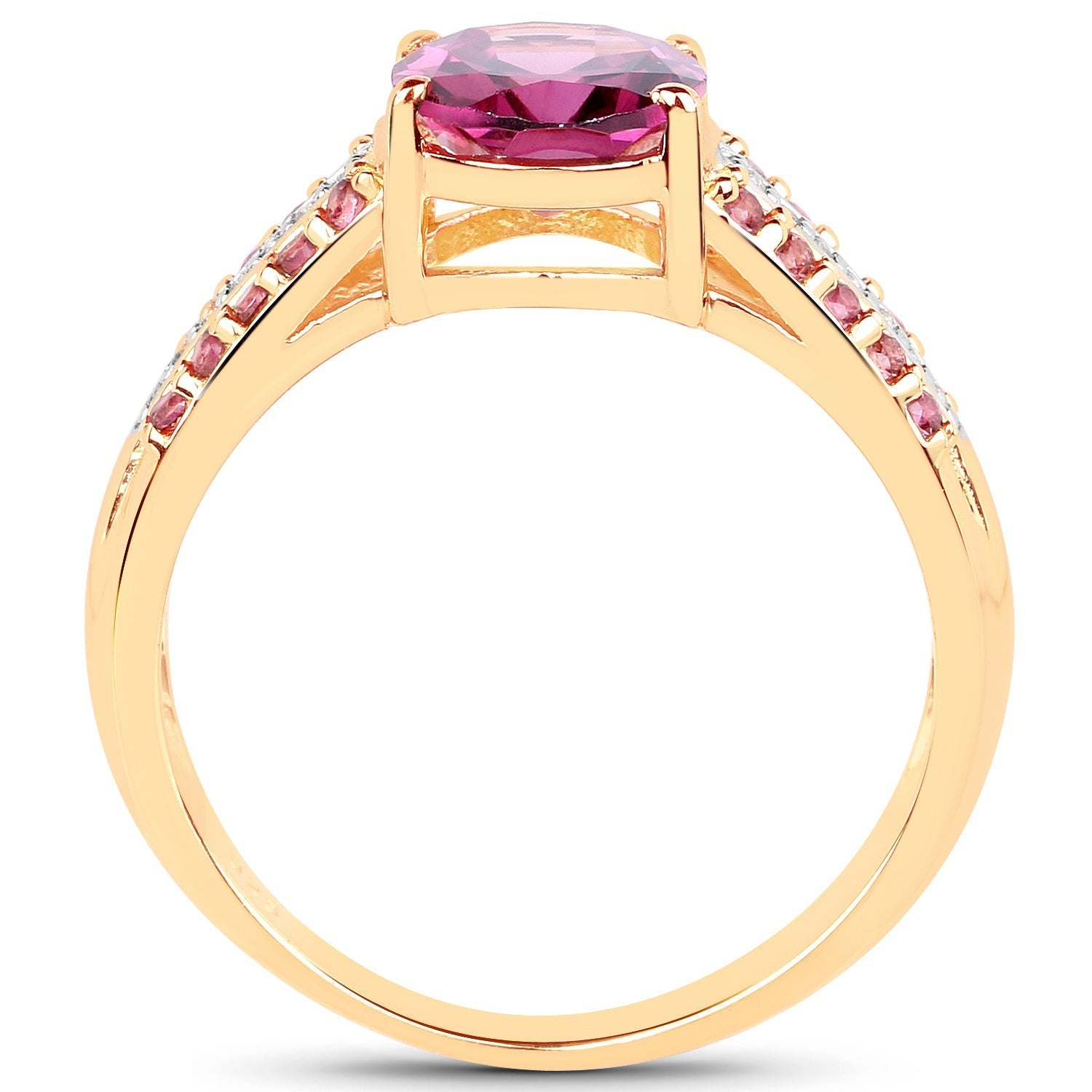 14K Yellow Gold Plated 3.32 Carat Genuine Rhodolite and White Topaz .925 Sterling Silver Ring