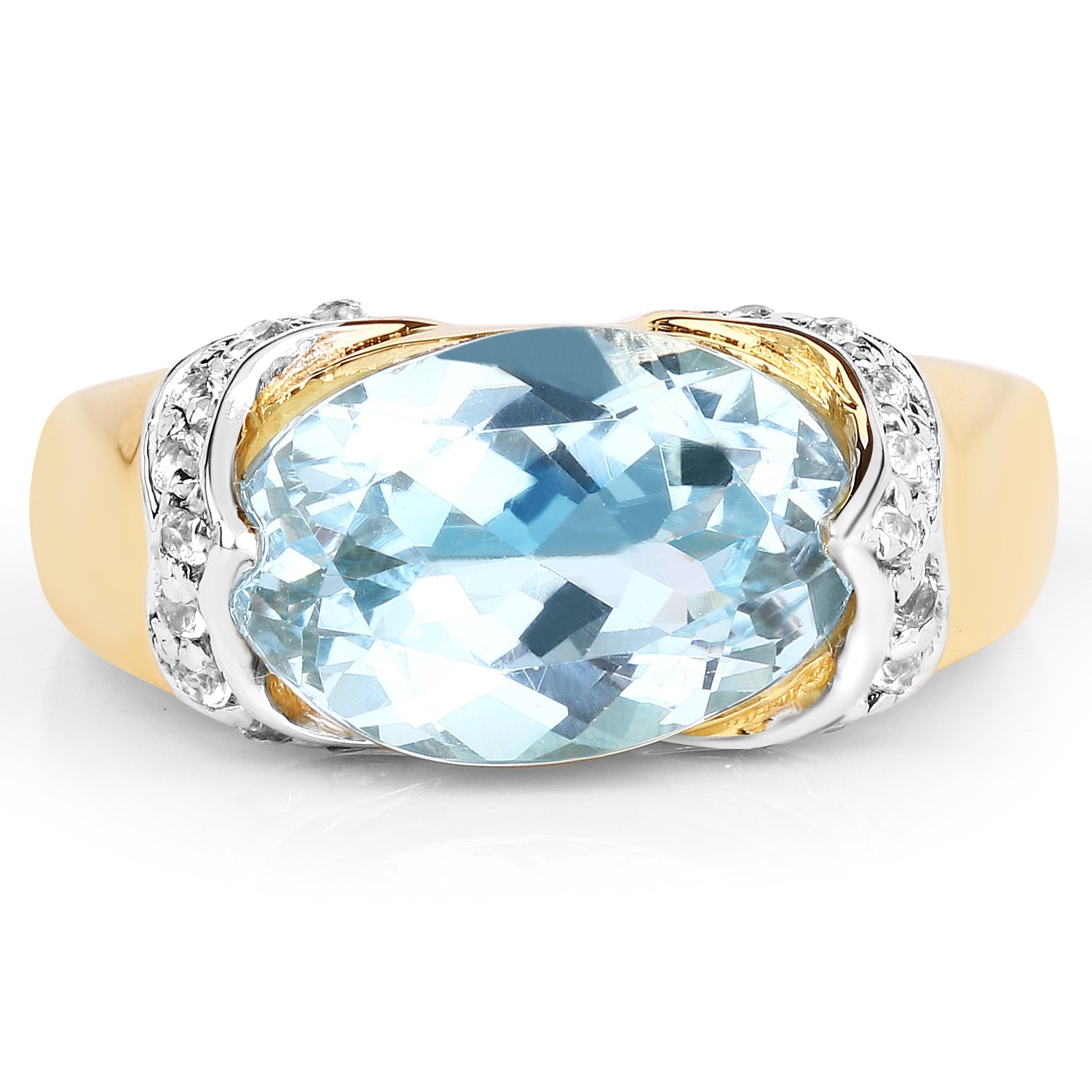 14K Yellow Gold Plated 6.56 Carat Genuine Blue Topaz and White Topaz .925 Sterling Silver Ring by Bids.com