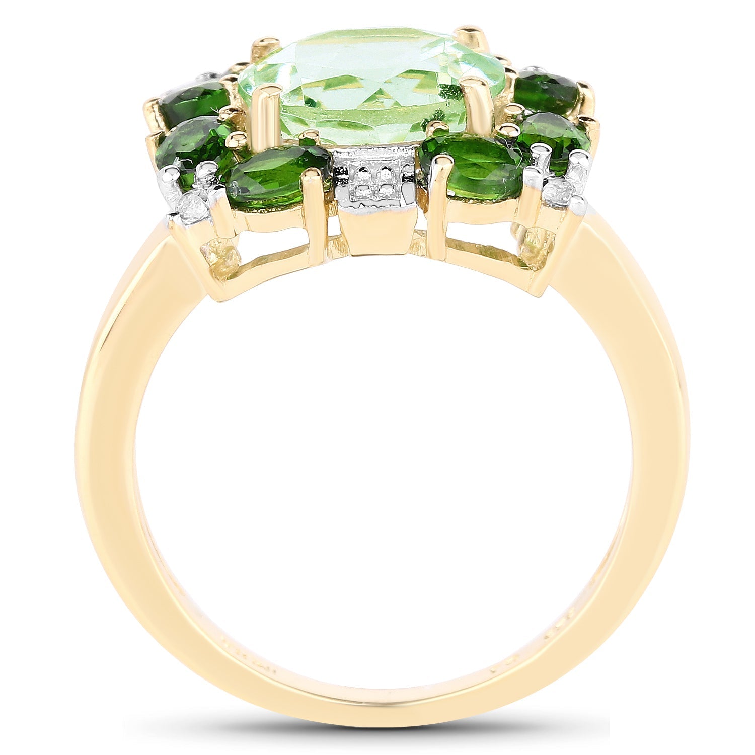 14K Yellow Gold Plated 5.36 Carat Genuine Green Amethyst, Chrome Diopside & White Topaz .925 Sterling Silver Ring DestGlow