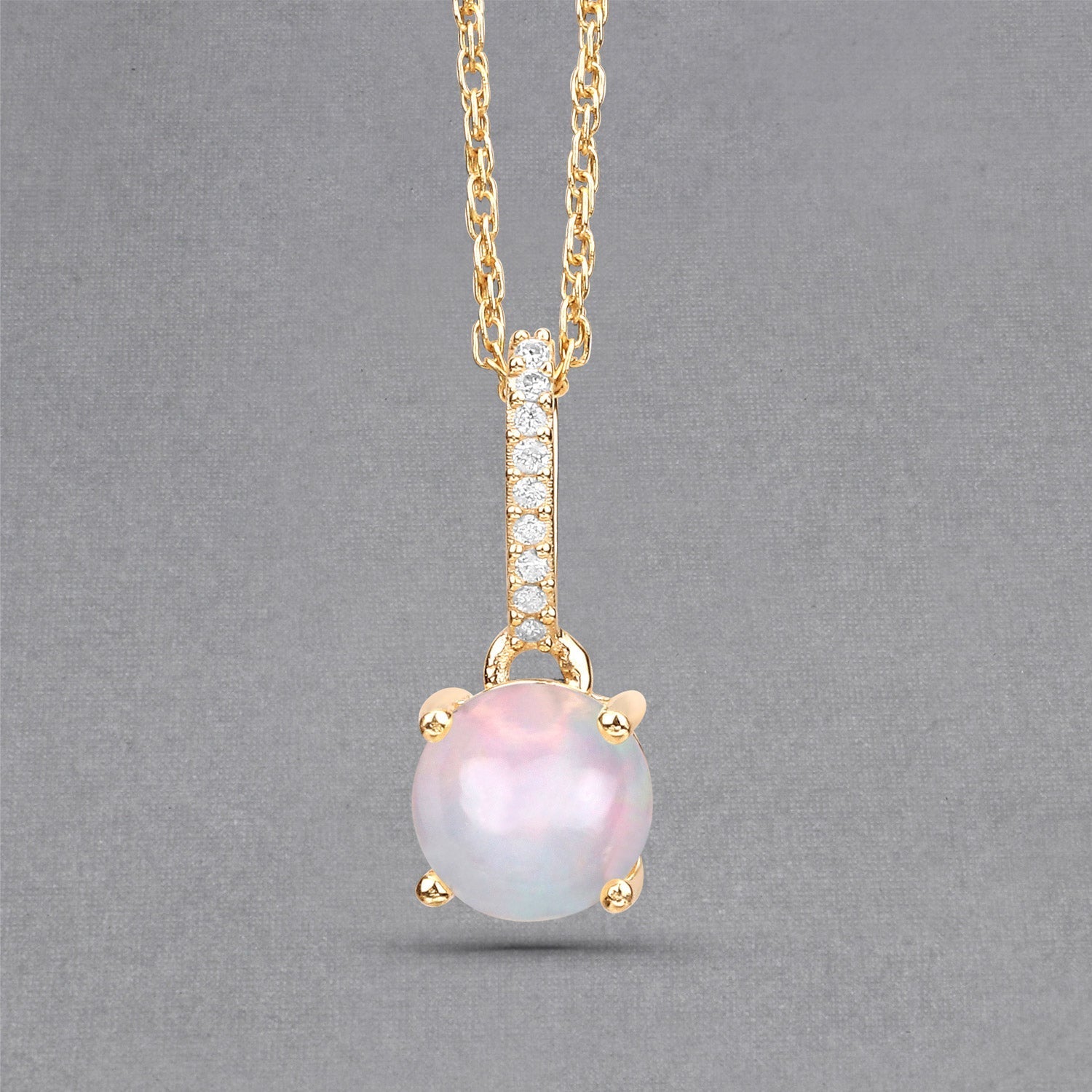 0.53 Carat Genuine Ethiopian Opal and White Diamond 10K Yellow Gold Pendant DestGlow