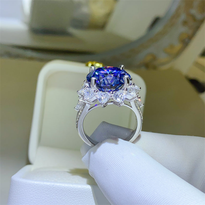 10 Carat Blue Brilliant Round Cut Sparkala™ Pure Sterling Silver Princess Di Ring - DestGlow