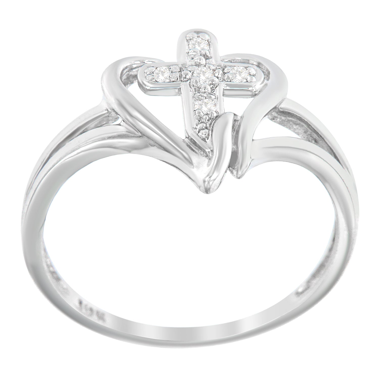 10K White Gold Diamond-Accented Cross & Open Heart Promise Fashion Ring (H-I Color, I1-I2 Clarity) - Size 7 by Bids.com