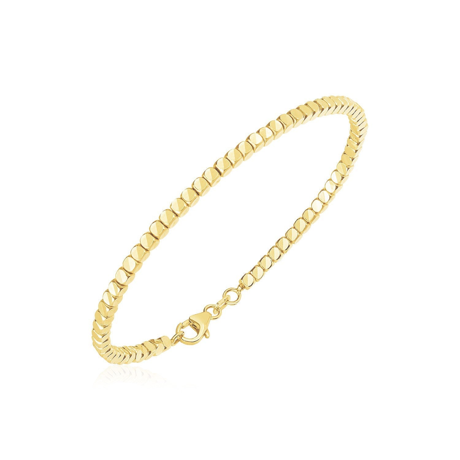 14k Yellow Gold High Polish Bead Cuff Bangle by Bids.com