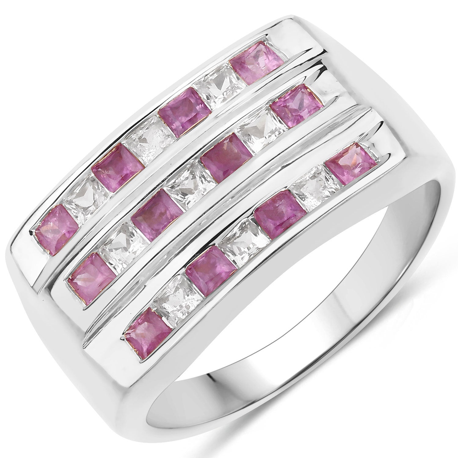 1.26 Carat Genuine Pink Sapphire and White Sapphire .925 Sterling Silver Ring DestGlow