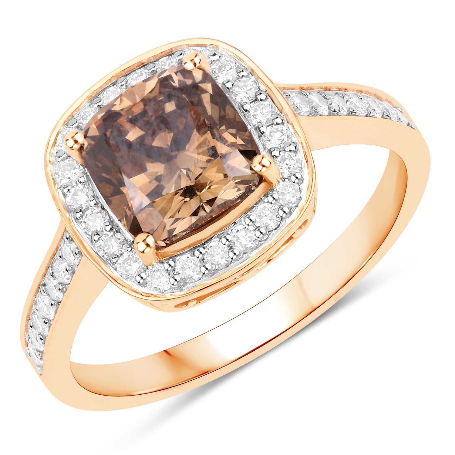 IGI Certified 2.19 Carat Genuine Brown Diamond Center and 0.36cttw White Diamond 18K Yellow Gold Ring (2.55cttw) by Bids.com