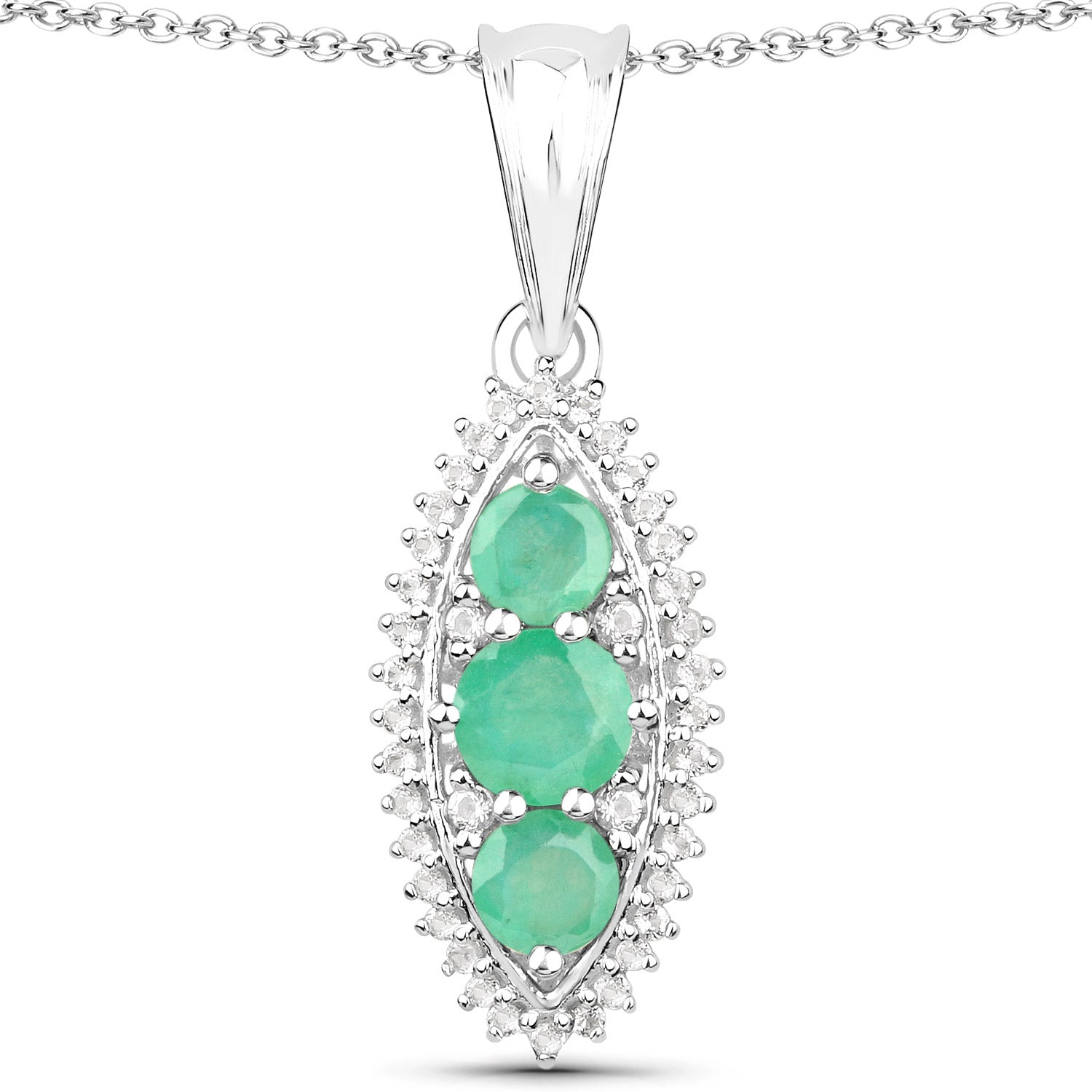3.52 Carat Genuine Zambian Emerald and White Topaz .925 Sterling Silver 3 Piece Jewelry Set (Ring, Earrings, and Pendant w/ Chain) by Bids.com