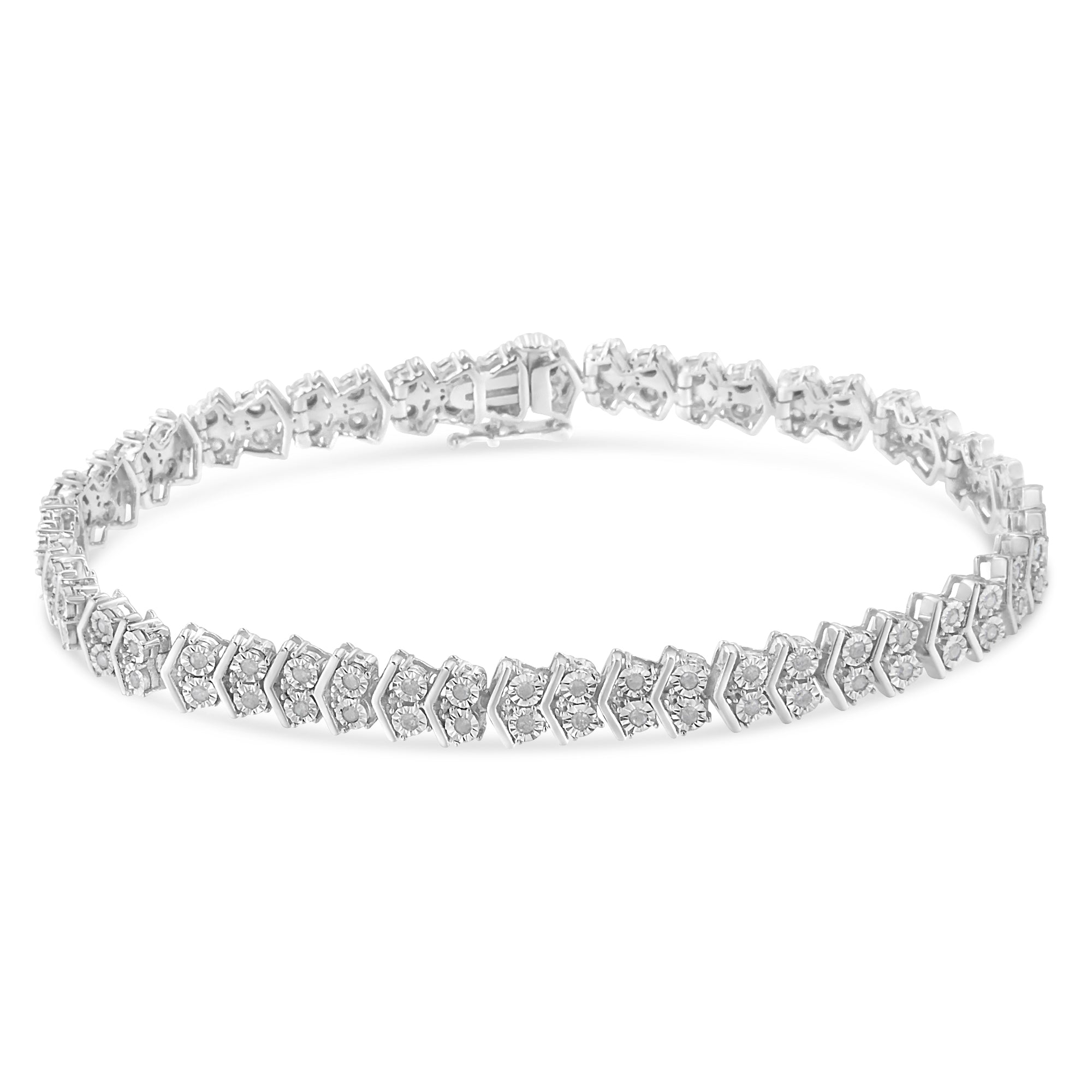 .925 Sterling Silver 1.0 Cttw Chevron 2 Stone Arrow Link Tennis Bracelet (I-J Color, I3 Clarity) - 7†by Bids.com