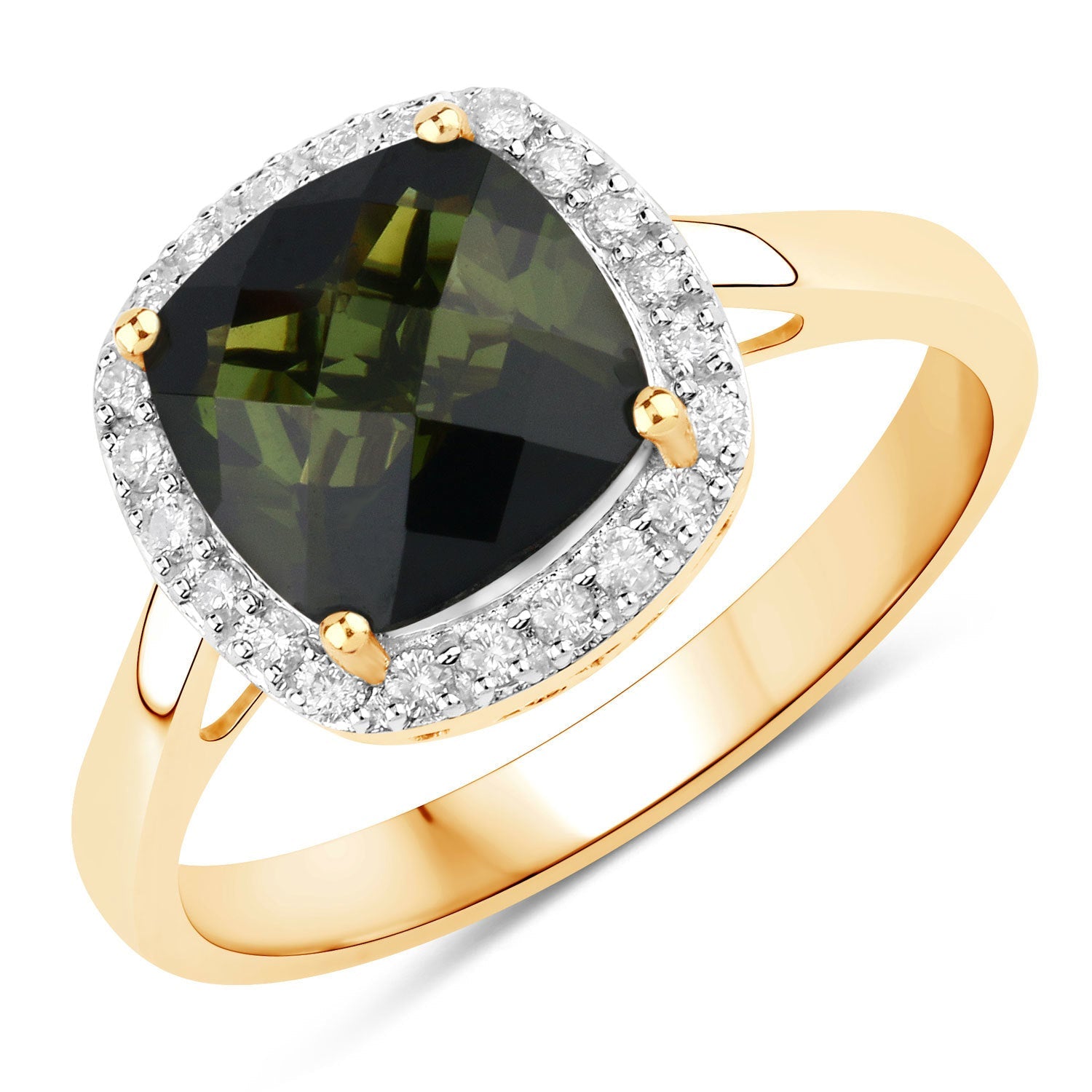2.64 Carat Genuine Green Tourmaline and White Diamond 14K Yellow Gold Ring by Bids.com