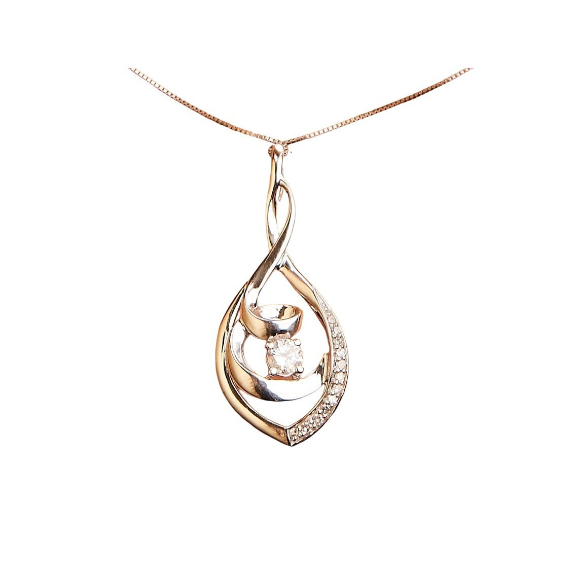 10K White Gold 1/4 Cttw Brilliant-Cut Round Diamond Spiral Link 18" Pendant Necklace (I-J Color, I2-I3 Clarity) by Bids.com