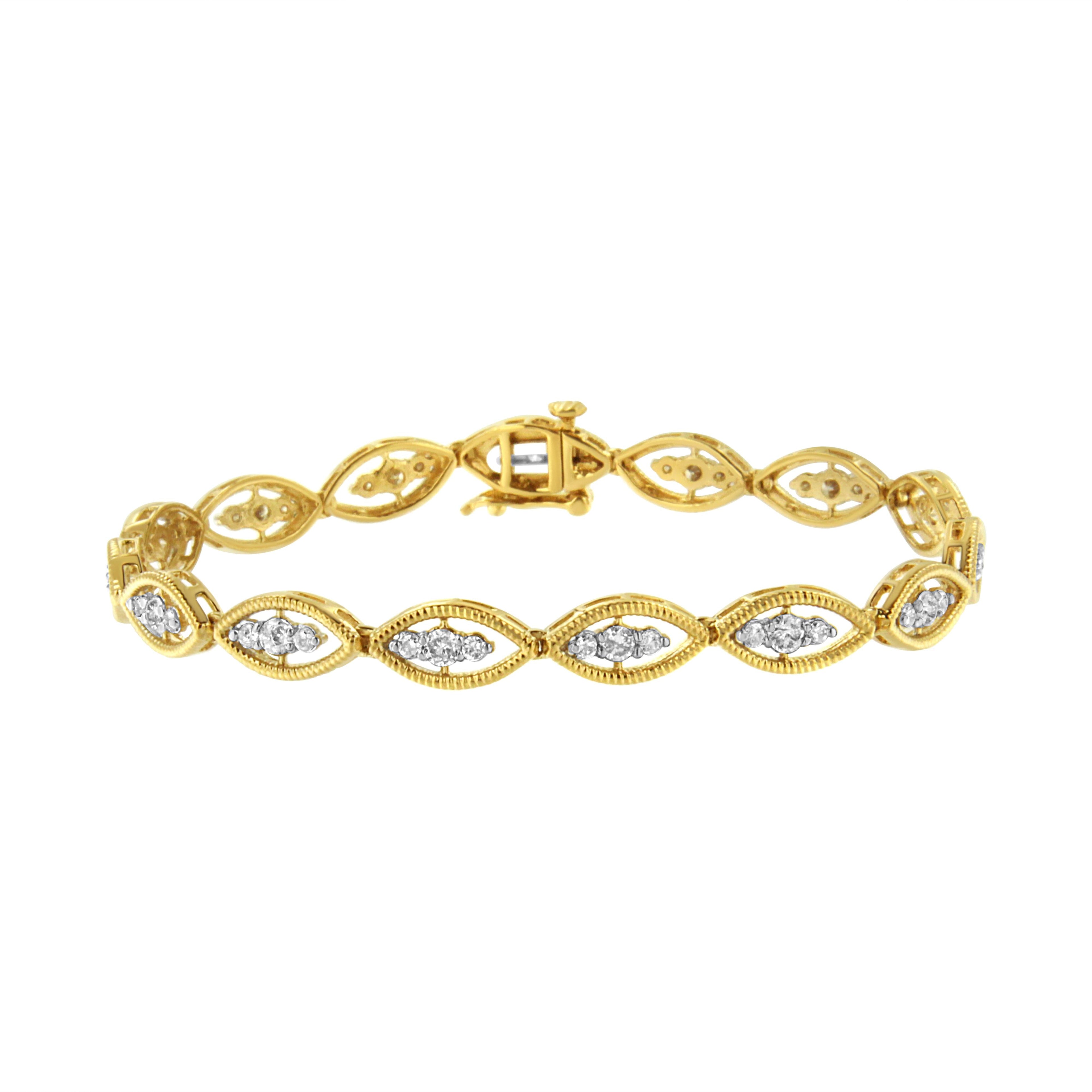 10K Yellow Gold Plated .925 Sterling Silver 1 cttw Prong Set Round-Cut Diamond Link Bracelet (J-K Color, I1-I2 Clarity) - 7.25" by Bids.com