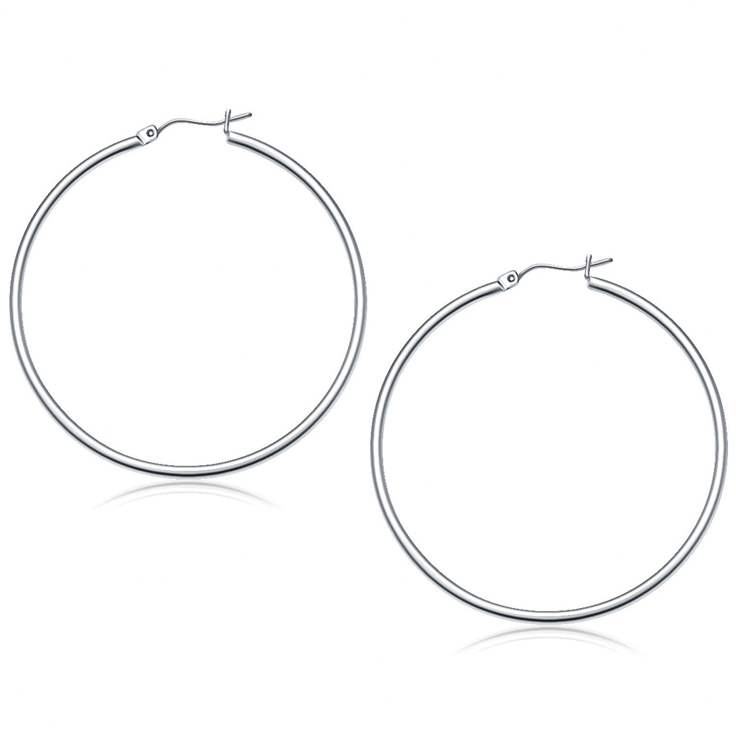 14k White Gold Polished Hoop Earrings (50 mm) by Bids.com