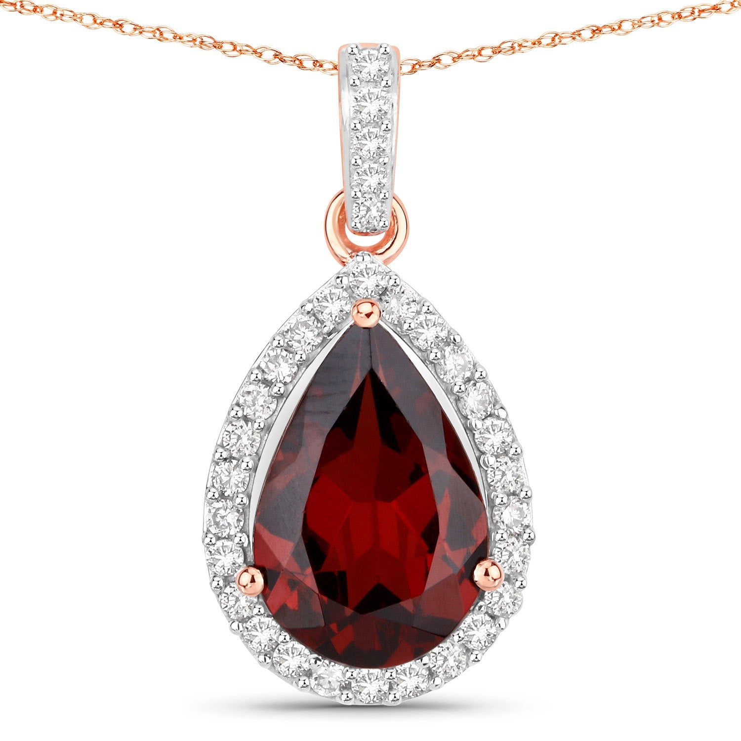 3.29 Carat Genuine Rhodolite and White Diamond 14K Rose Gold Pendant by Bids.com