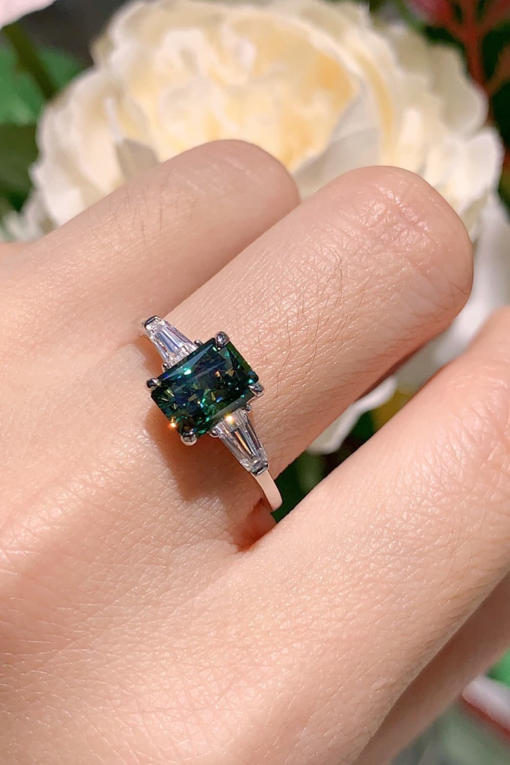 2 Carat Green Radiant-Cut Sparkala™ Platinum Over Pure Sterling Silver Ring - DestGlow