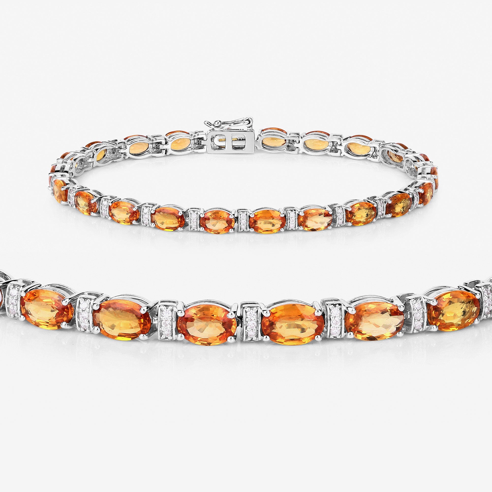 16.73 Carat Genuine Orange Sapphire and White Diamond 14K White Gold Bracelet by Bids.com
