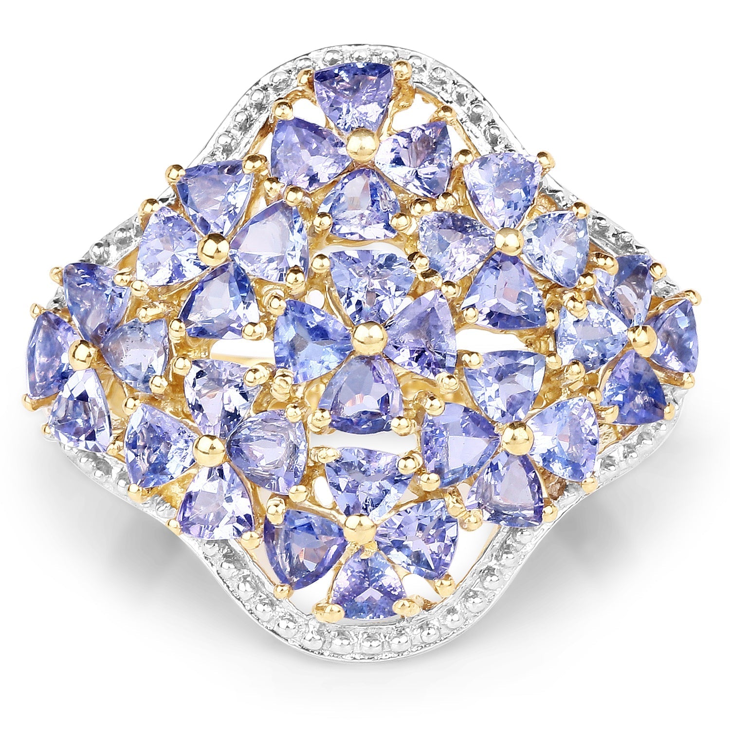 14K Yellow Gold Plated 3.60 Carat Genuine Tanzanite .925 Sterling Silver Ring
