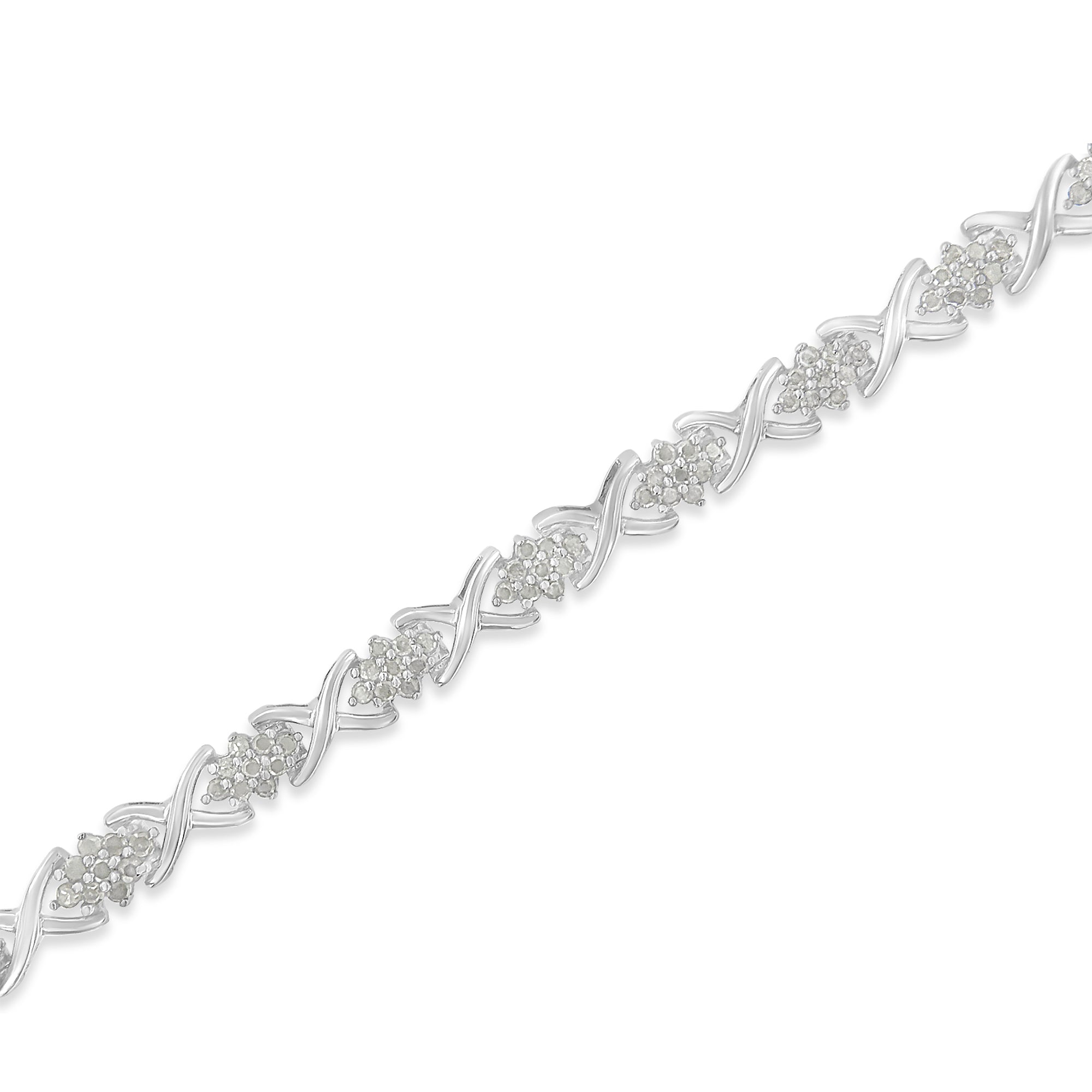 .925 Sterling Silver 1-1/2 Cttw Diamond Cluster X Link 7" Tennis Bracelet (I-J color, I3 clarity) by Bids.com