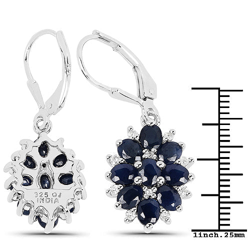 3.94 Carat Blue Sapphire and White Zircon .925 Sterling Silver Earrings by Bids.com