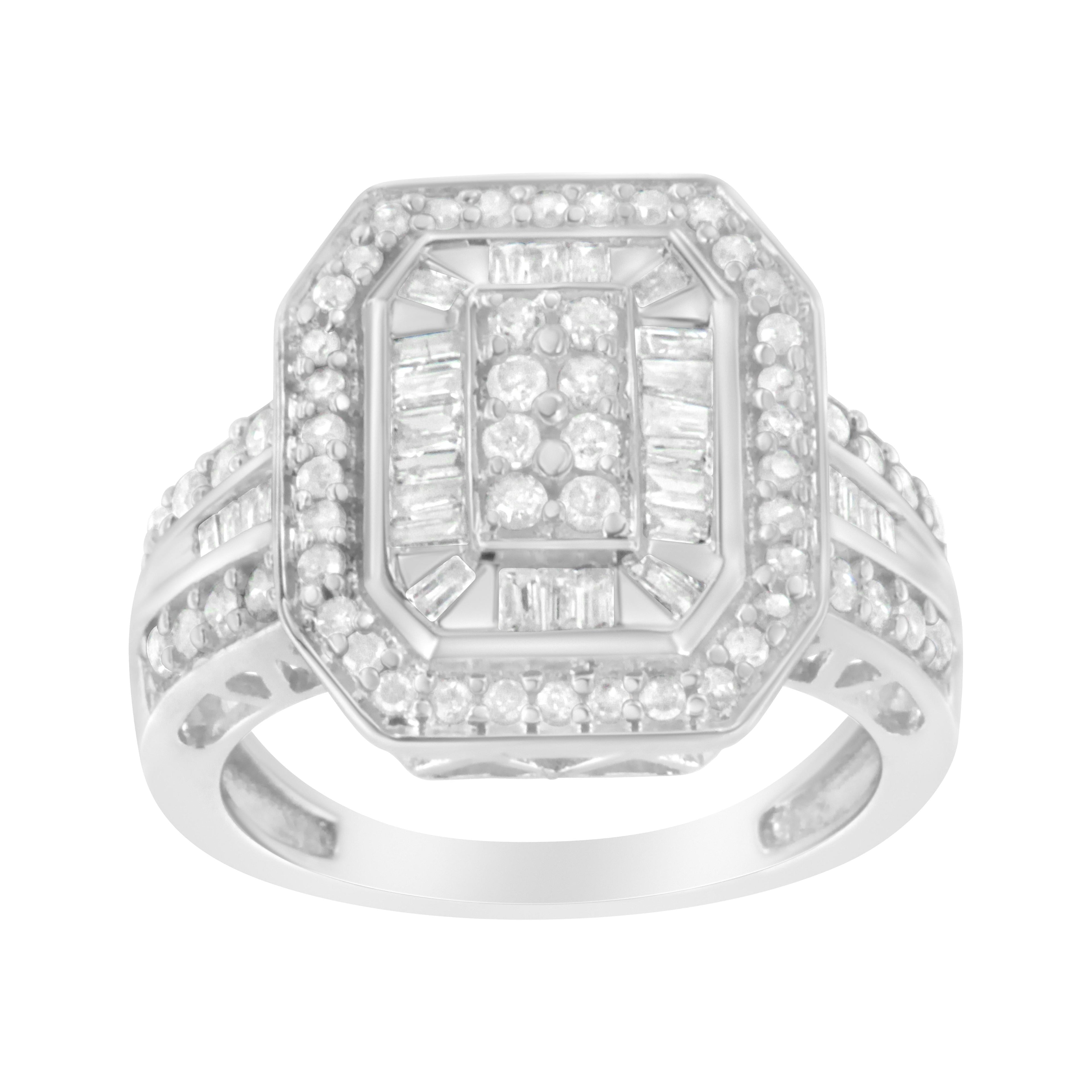 .925 Sterling Silver Round and Baguette Diamond Cathedral Ring (0.75 Cttw, H-I Color, I2-I3 Clarity) - Size 7 by Bids.com