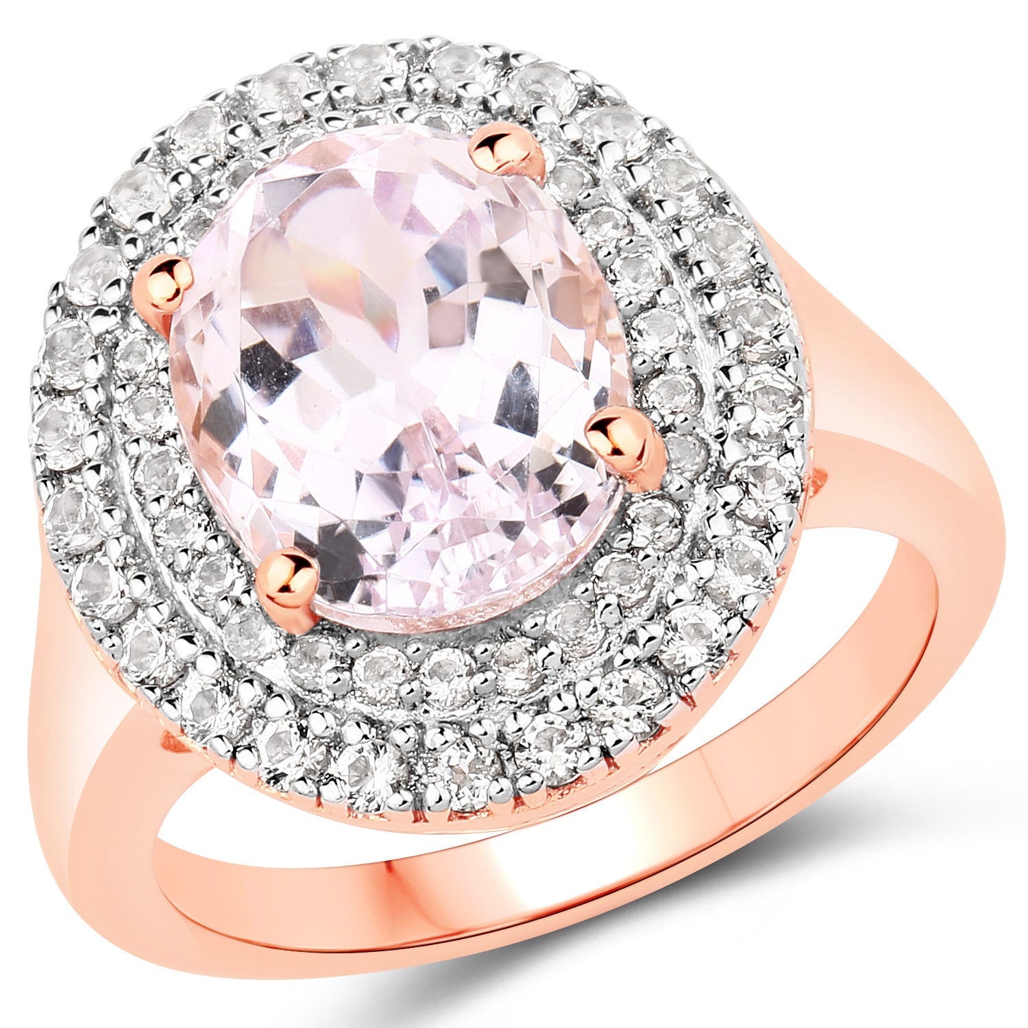 5.48 Carat Genuine Kunzite and White Topaz .925 Sterling Silver Ring by Bids.com