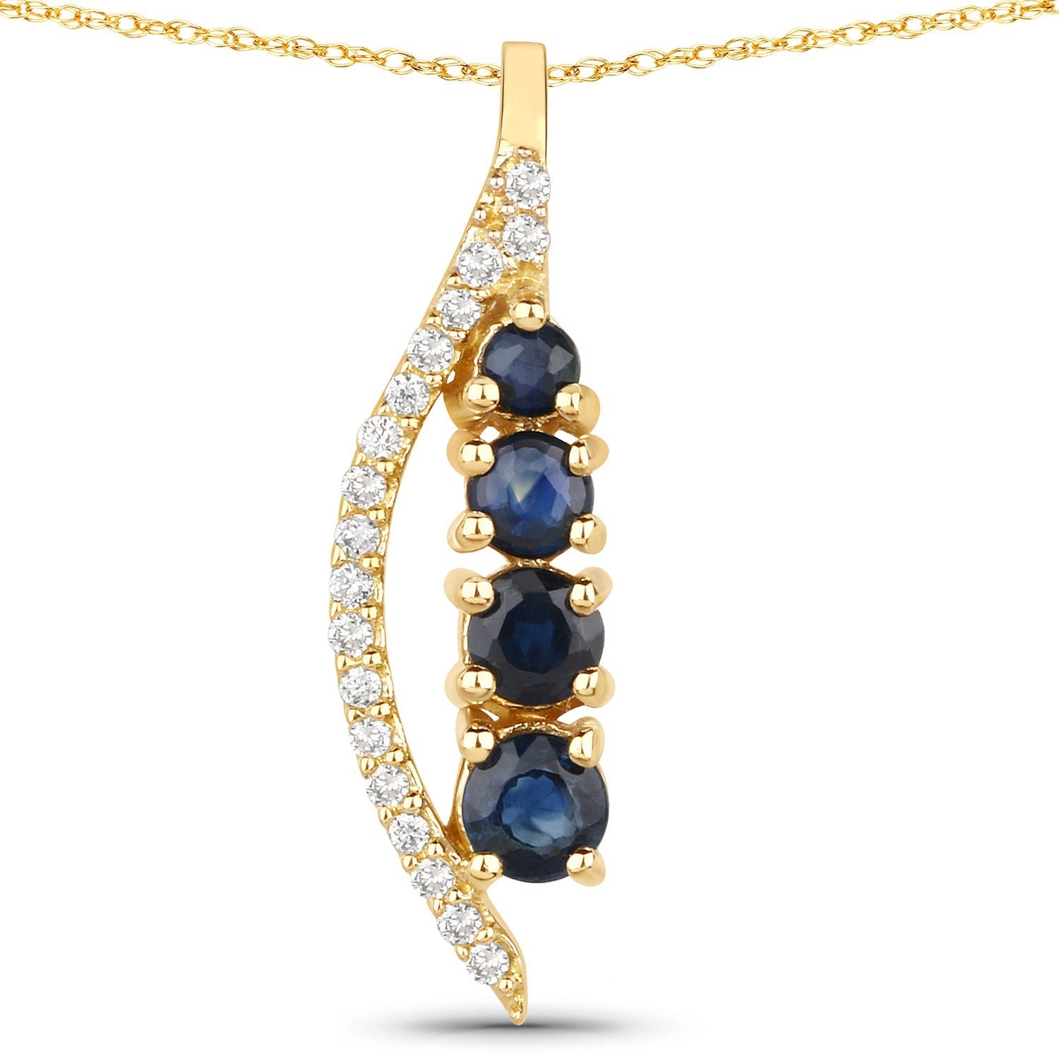 0.40 Carat Genuine Blue Sapphire and White Diamond 14K Yellow Gold Pendant DestGlow