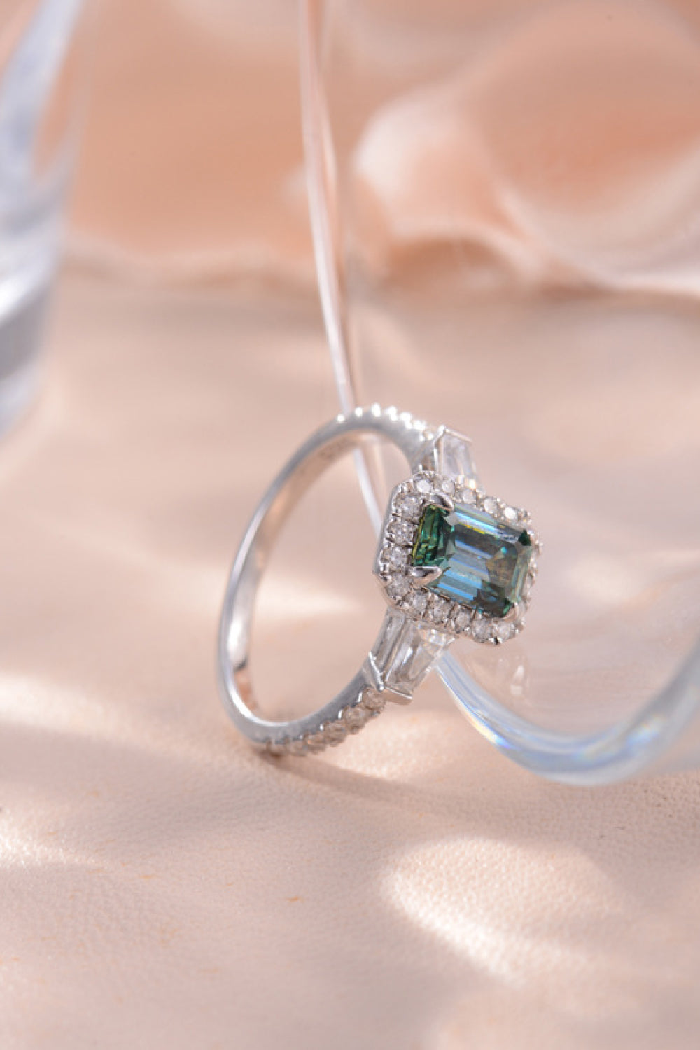 1 Carat Green Emerald-Cut Sparkala™ Platinum Over Pure Sterling Silver Ring - DestGlow