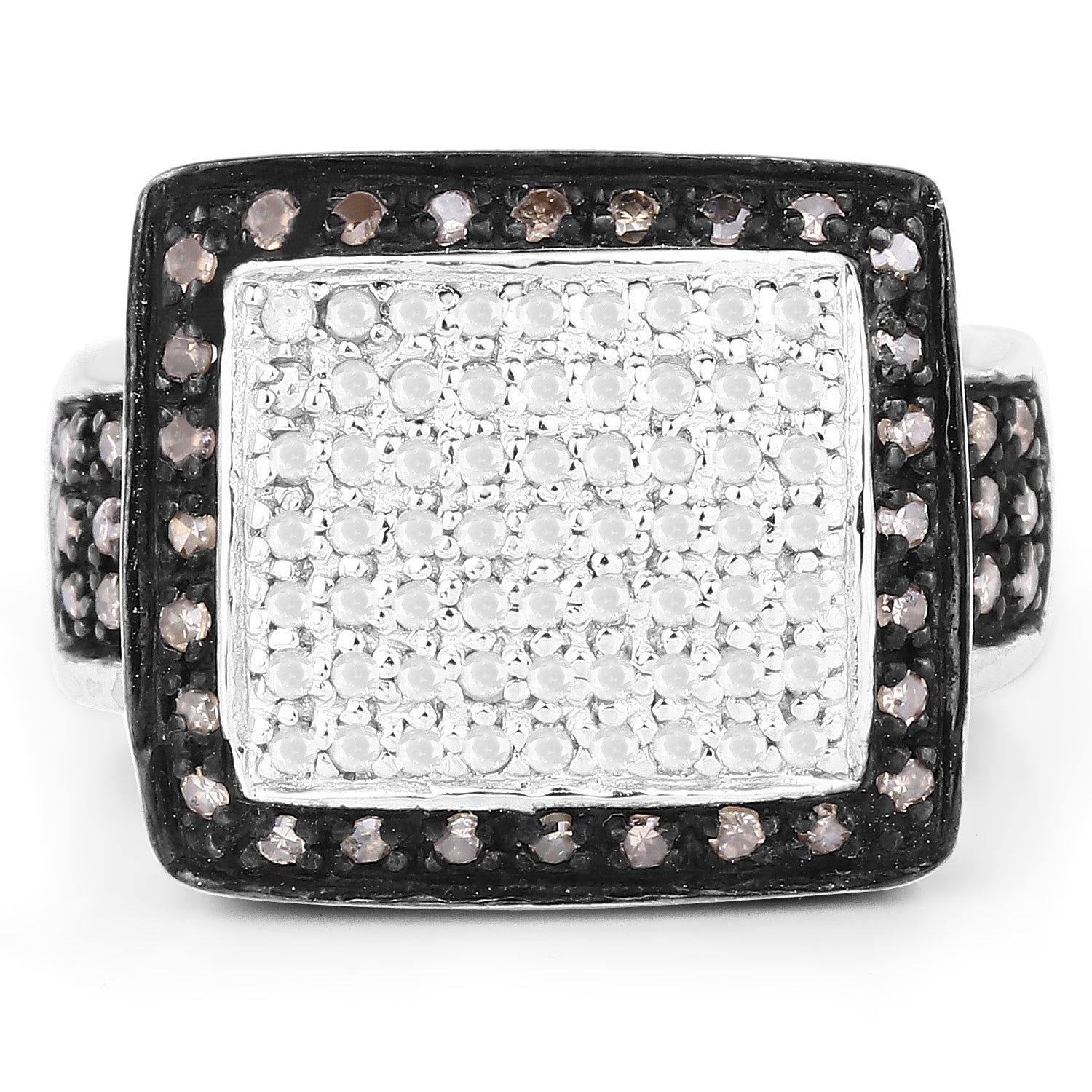 0.61 Carat Genuine Champagne Diamond and White Diamond .925 Sterling Silver Ring DestGlow