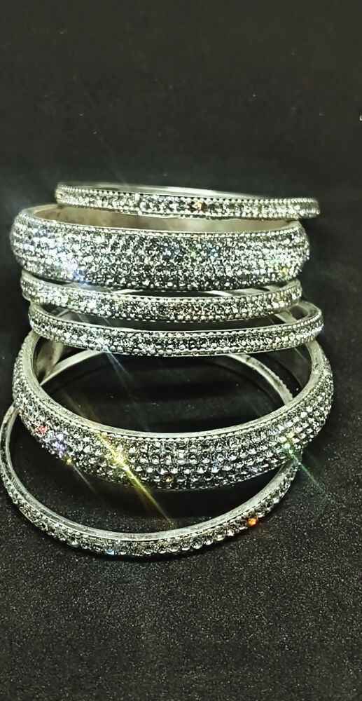 Joban Fashion Silver Crystal Diamond Bangles Set