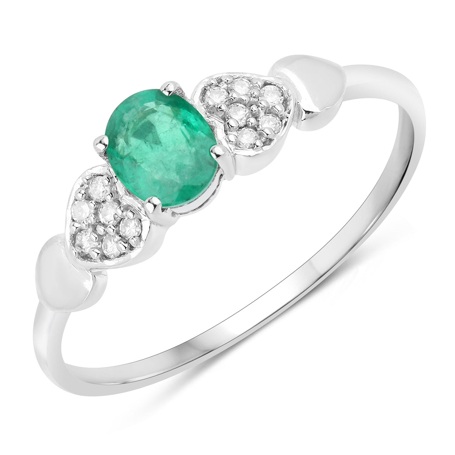 0.36 Carat Genuine Zambian Emerald and White Diamond 14K White Gold Ring by Bids.com