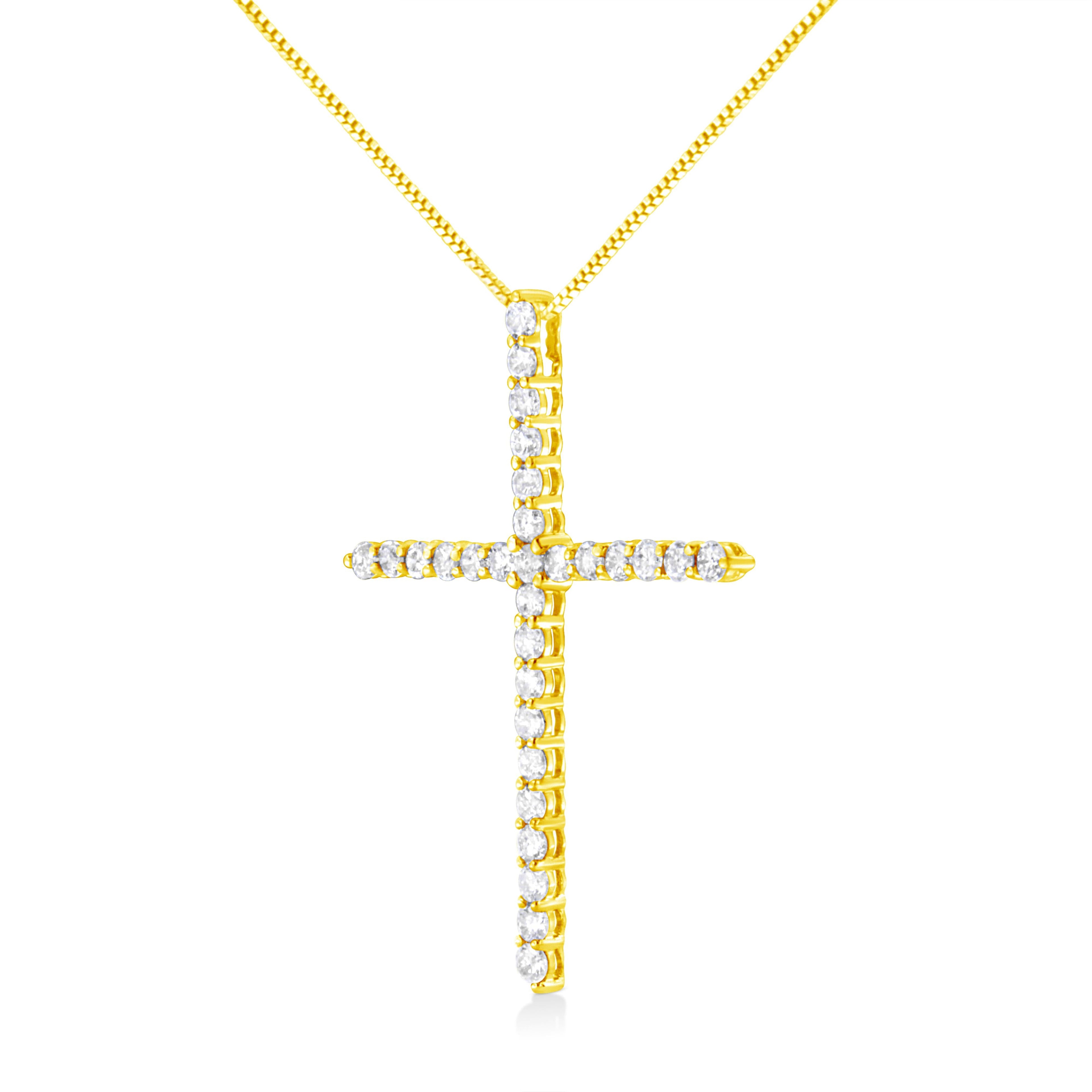 10K Yellow Gold Plated .925 Sterling Silver 3.0 Cttw Prong-Set Round Brilliant Cut Diamond Cross 18" Pendant Necklace (J-K Color, I1-I2 Clarity) by Bids.com
