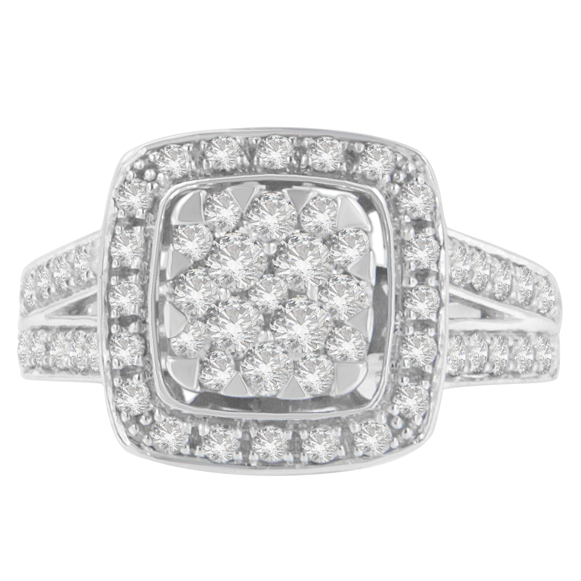 10K White Gold Diamond Cluster Ring (1 Cttw, H-I Color, SI2-I1 Clarity) - Size 6-1/2 by Bids.com