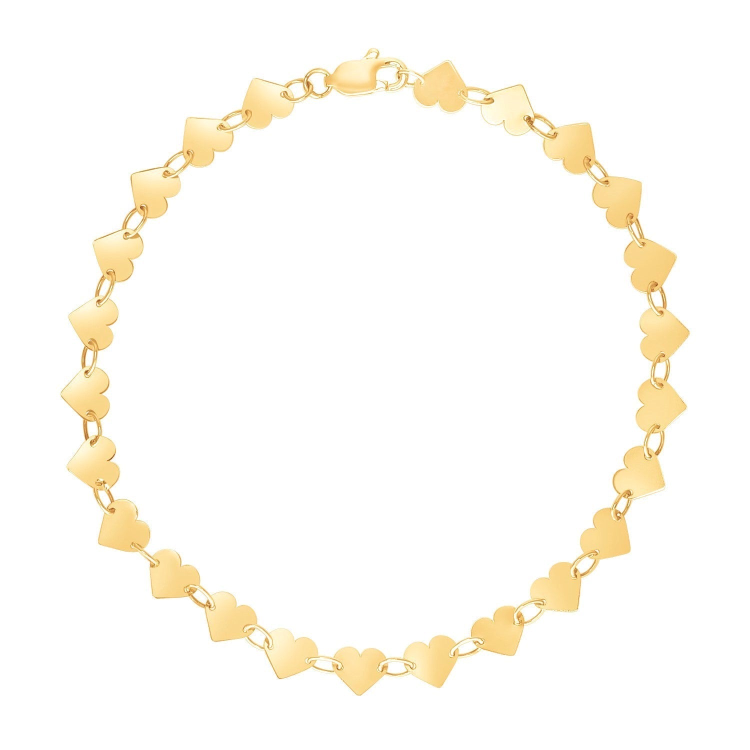 14k Yellow Gold 7 inch Mirrored Heart Chain Bracelet DestGlow