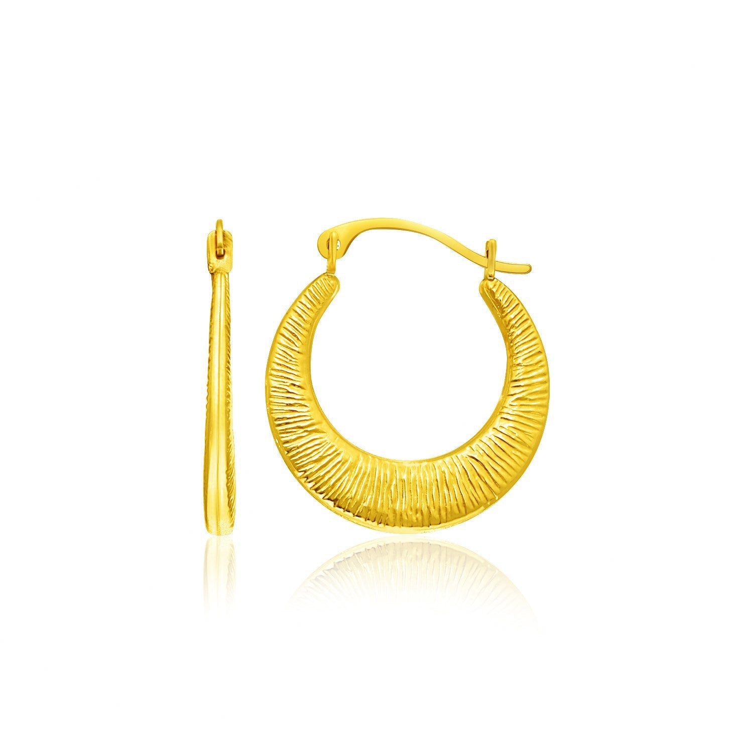 14k Yellow Gold Graduated Round Textured Hoop Earrings by Bids.com
