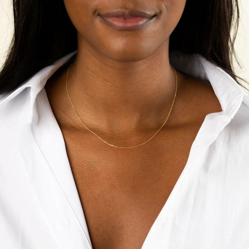 14K Gold Thin Baby Cable Chain Necklace 18" - Delicate Italian Gold