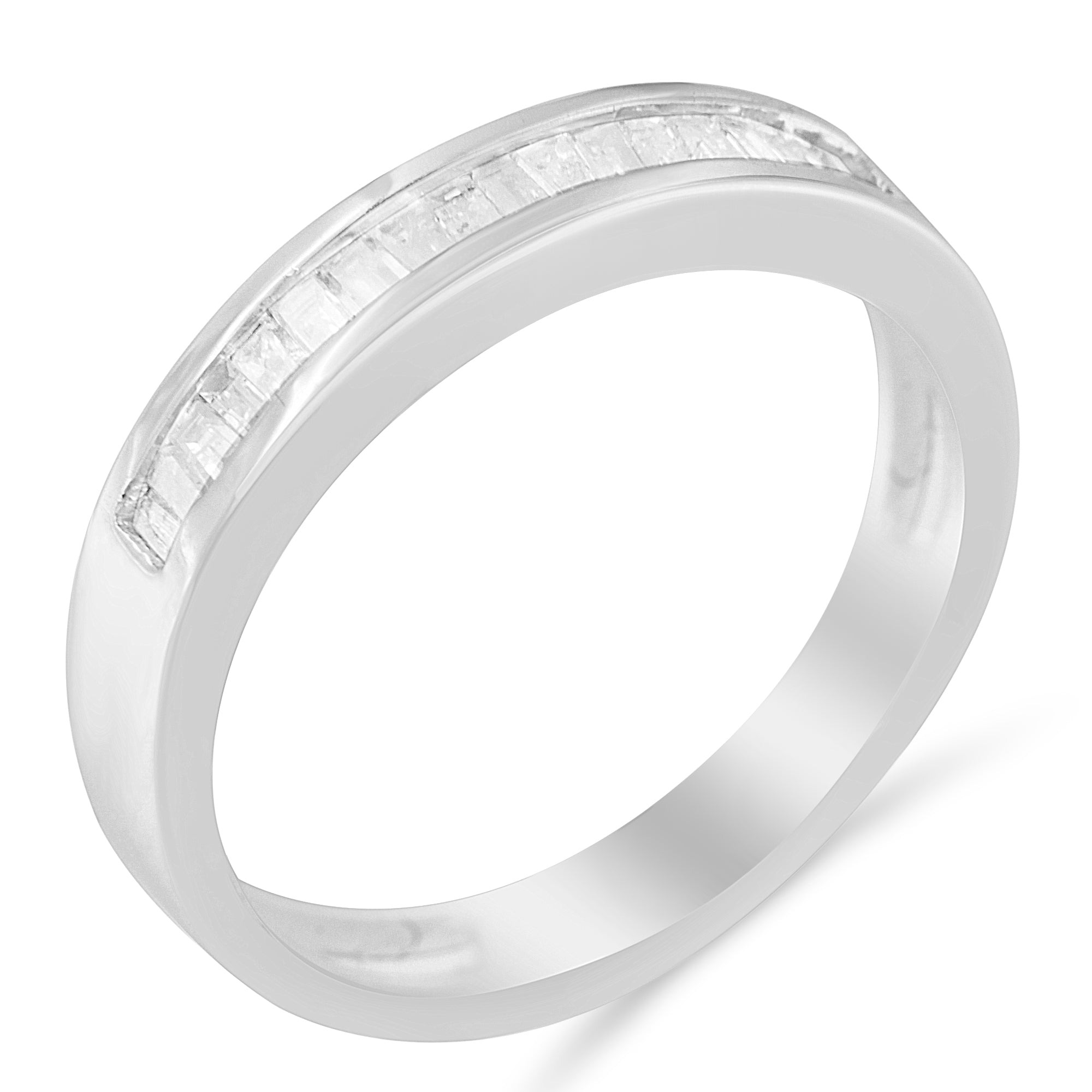 .925 Sterling Silver 1/3 Cttw Baguette Cut Diamond Channel Set Stackable Wedding Ring (H-I Color, I1-I2 Clarity) - Size 6-3/4 DestGlow