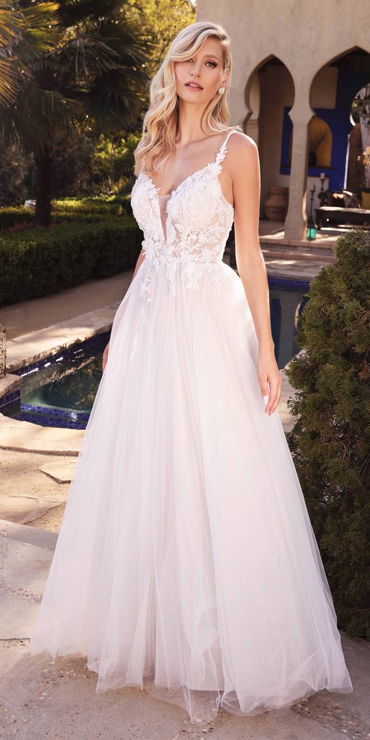 Cinderella Divine CB072W Layered A-Line Tulle Bridal Gown Embroidered Bodice by DiscountDressShop