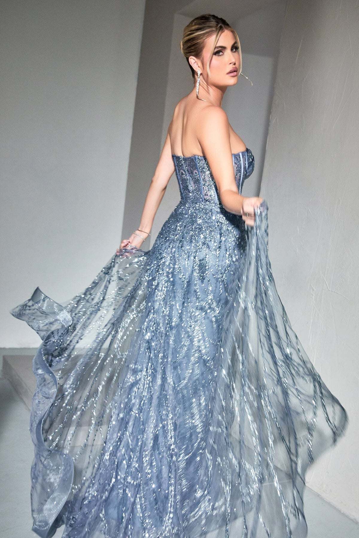 Cinderella Divine CB095 Strapless Lace Fitted Gown with Over Skirt - DestGlow
