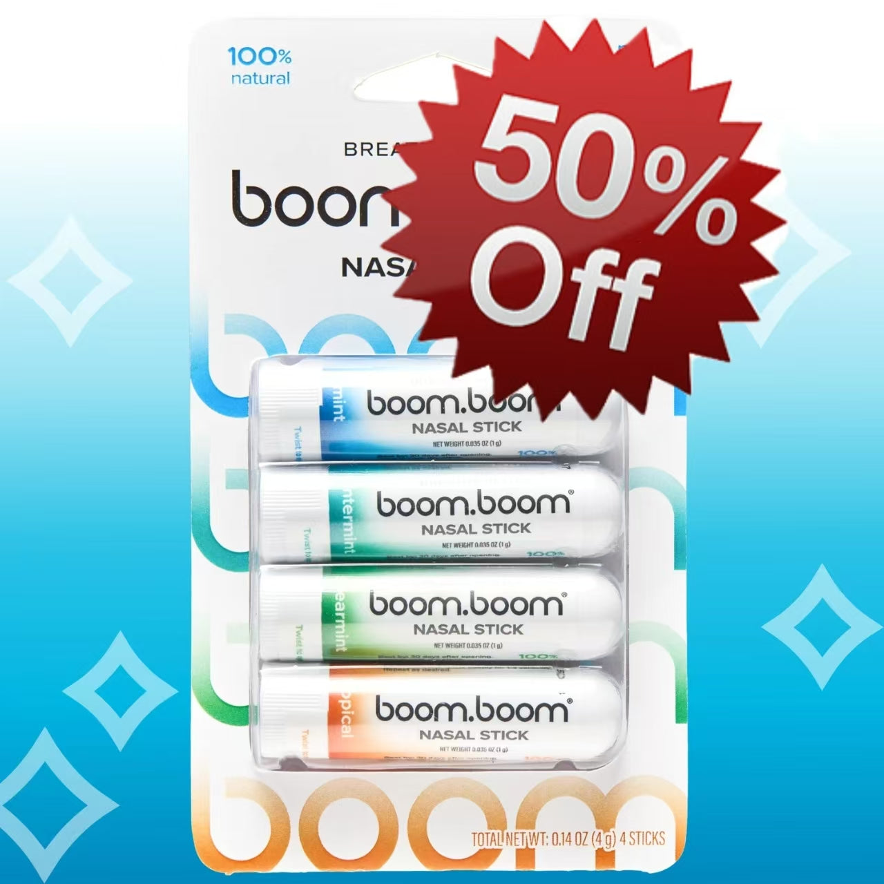BoomBoom Nasal Stick | Vapor Flow Technology | Cool Refreshing Sensation | Natural Mood Boost | Simple Ingredients | Essential Oils + Menthol Inhaler (Mint, Wintermint, Tropical) - DestGlow