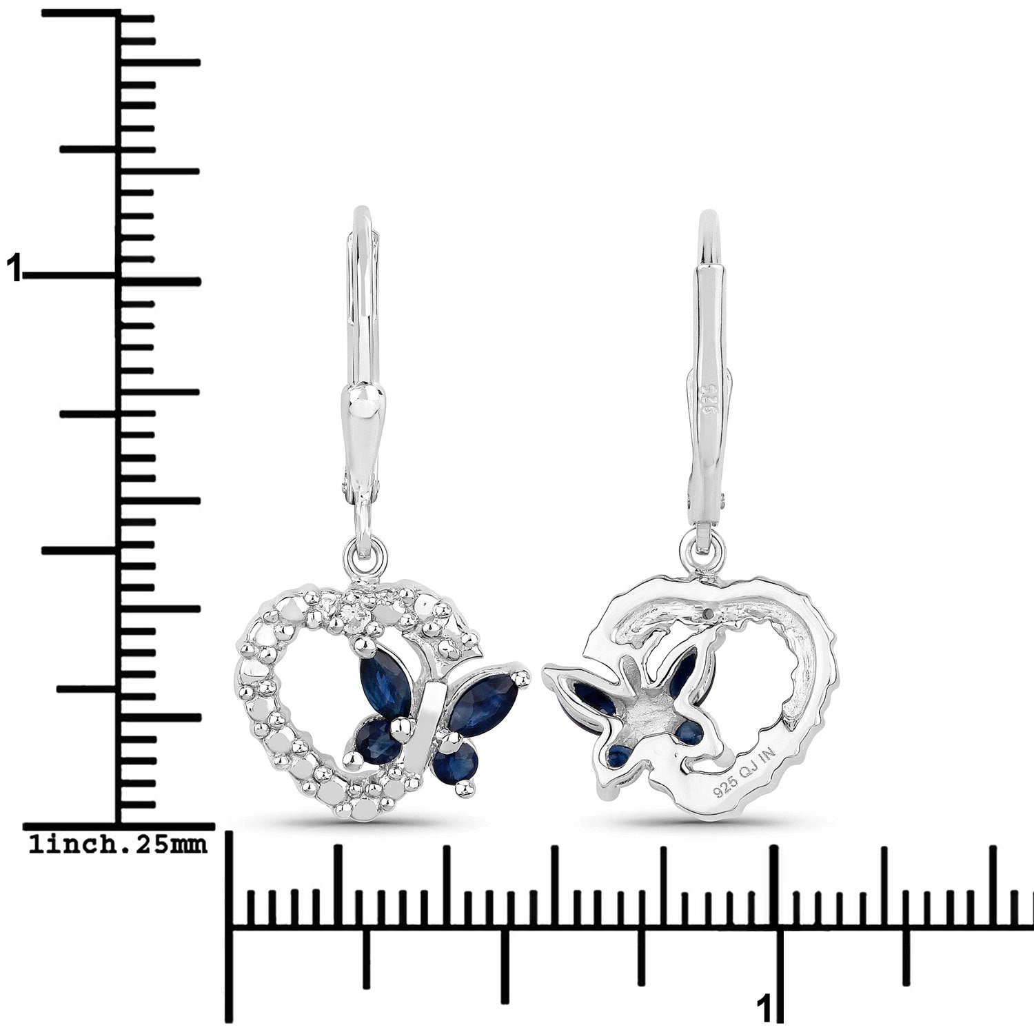 0.57 Carat Genuine Blue Sapphire and Created White Sapphire .925 Sterling Silver Earrings DestGlow