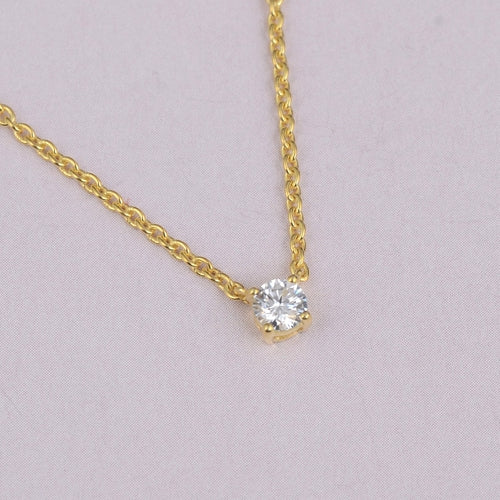 White Moissanite Chain Pendant - 4mm Round Lab Grown Sterling Silver Necklace