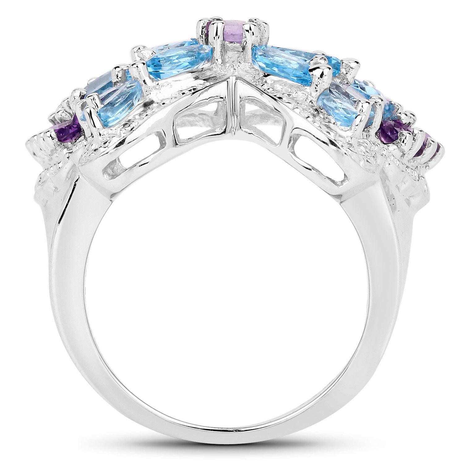 3.56 Carat Genuine Swiss Blue Topaz and Amethyst .925 Sterling Silver Ring DestGlow